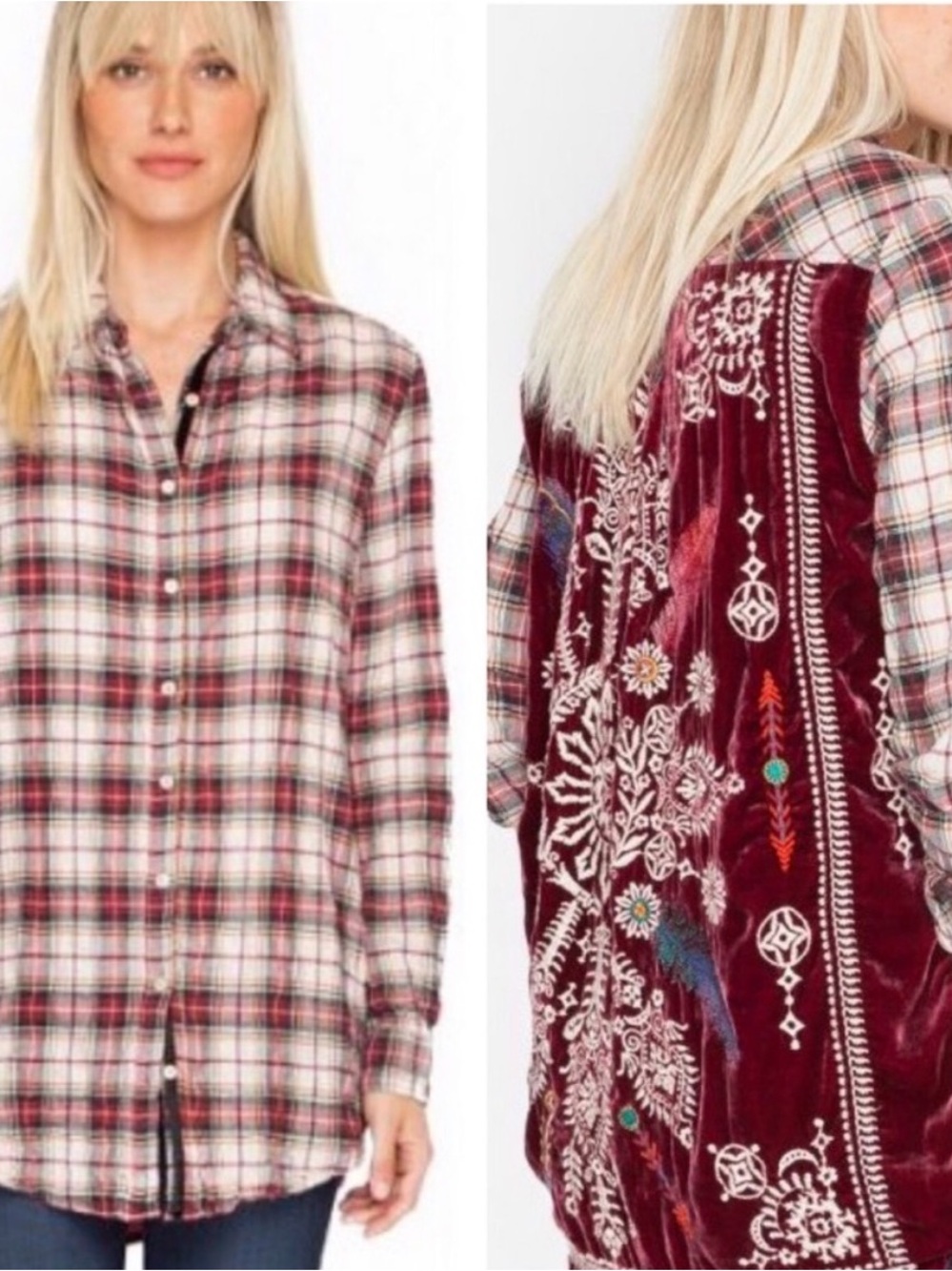 Johnny Was 3J Workshop Flannel/Velvet Blouse NWOT